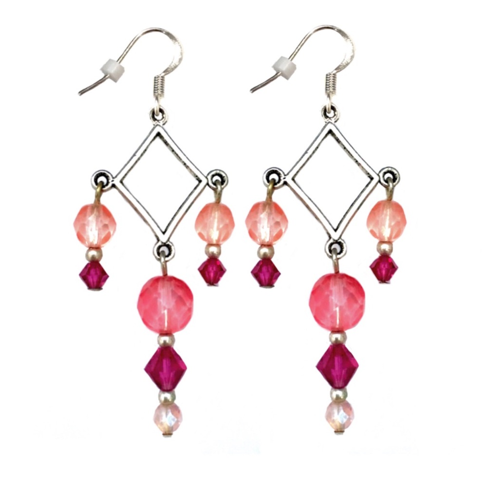 Handmade Faceted Czech Glass/Swarovski Crystals & Silver Chandelier Earrings NEW - Picture 2 of 12